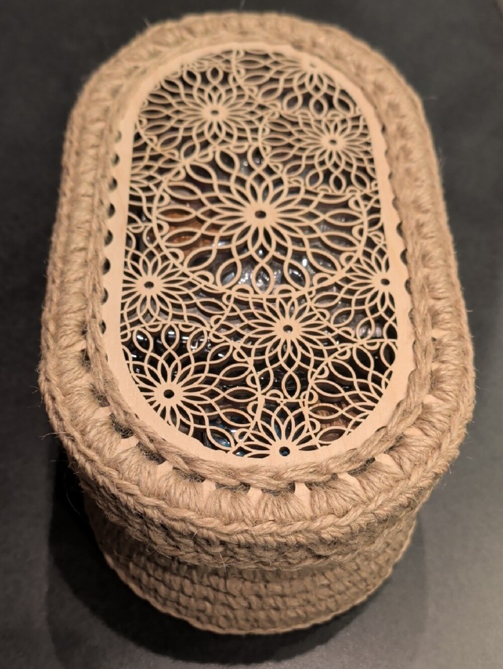 Natural Rope Decorative Storage Box with Laser-Cut Lid